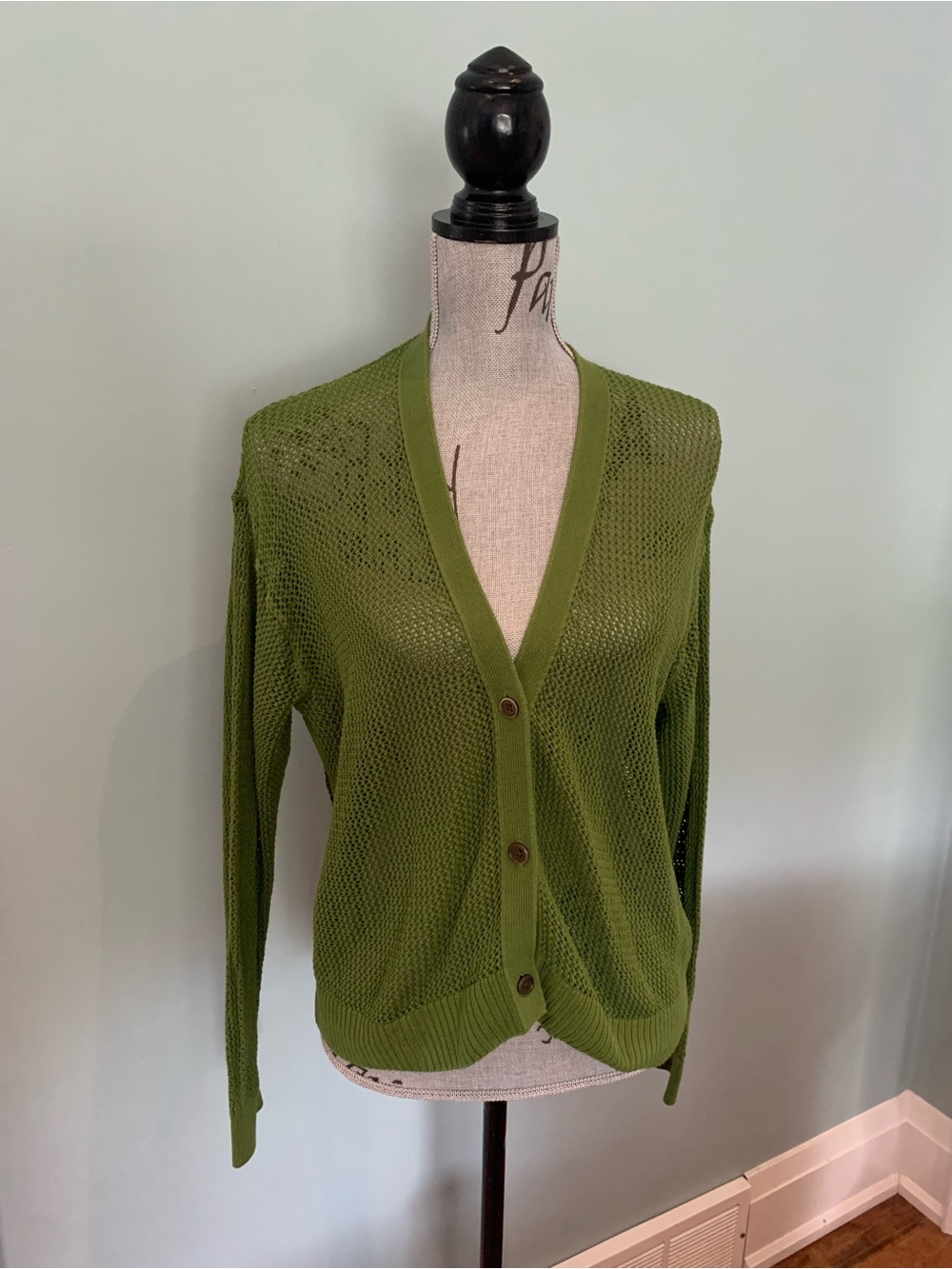 Olive Green Cotton Button-Front Women’s Cardigan